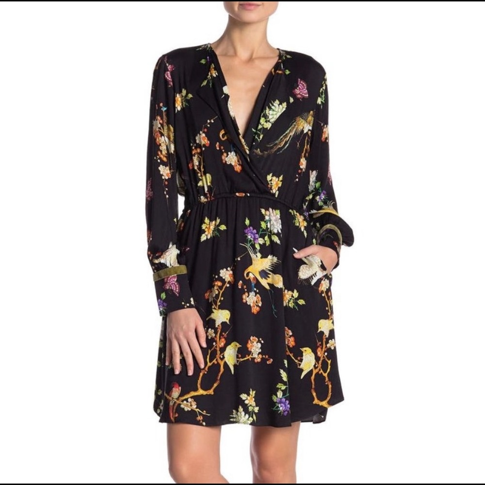 HALE BOB Floral Long Sleeve Dress Crane Birds